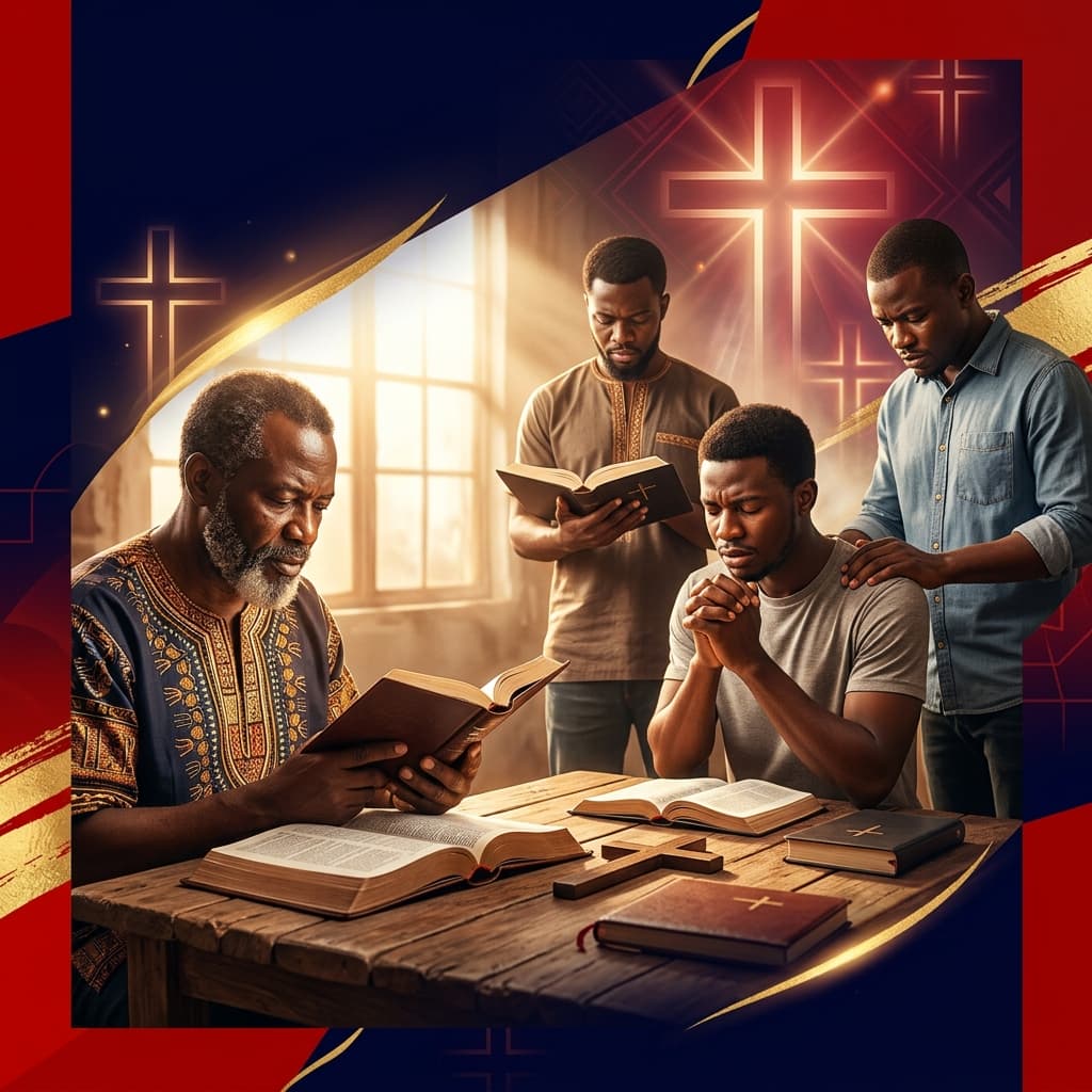 Men of different generations in church fellowship